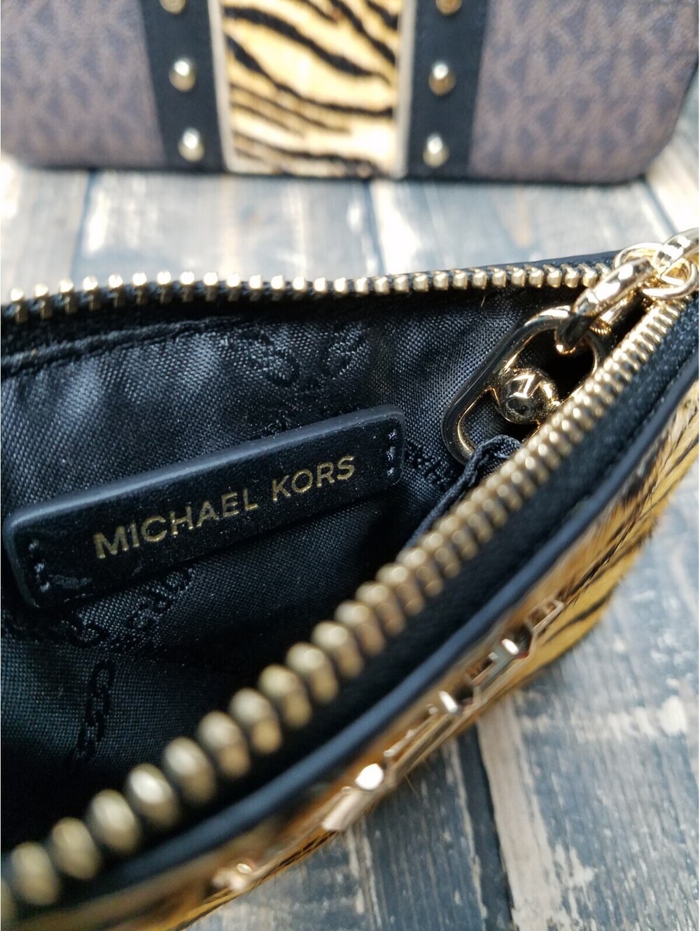 Michael Kors Jet Set Medium Camera Calf Hair Black Brown Multi Crossbody Bag + - Picture 5 of 14